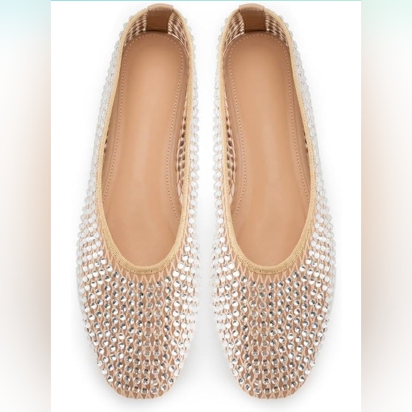 NWT WIRALOMI Rhinestone Mesh Nude Ballet Flats, Size 8 - Picture 2 of 7